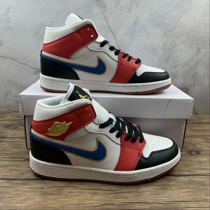 Nike Air Jordan 1 Mid Sail Red Black Blue