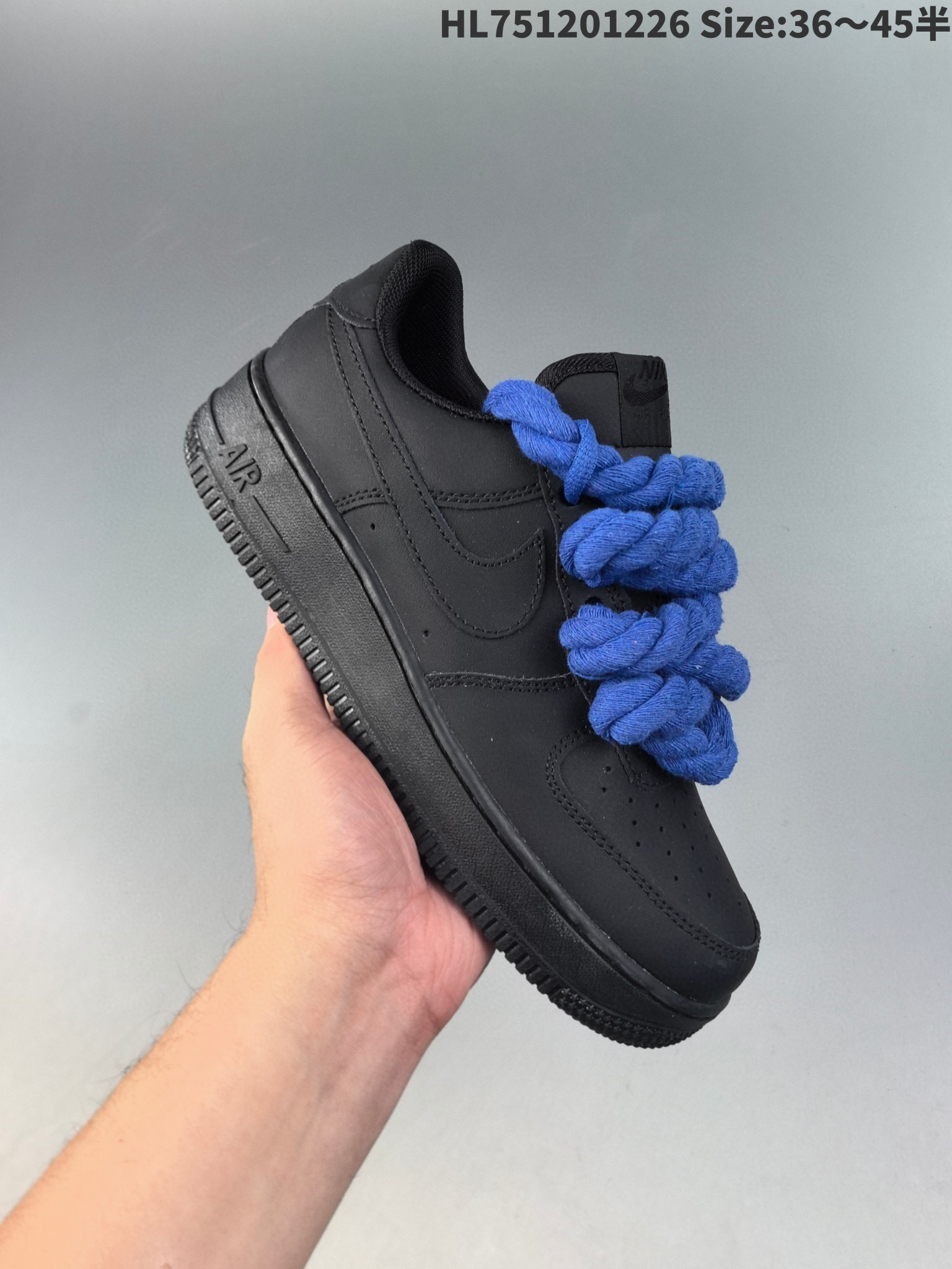 Nike Air Force 1 cordones extragruesos negro azul