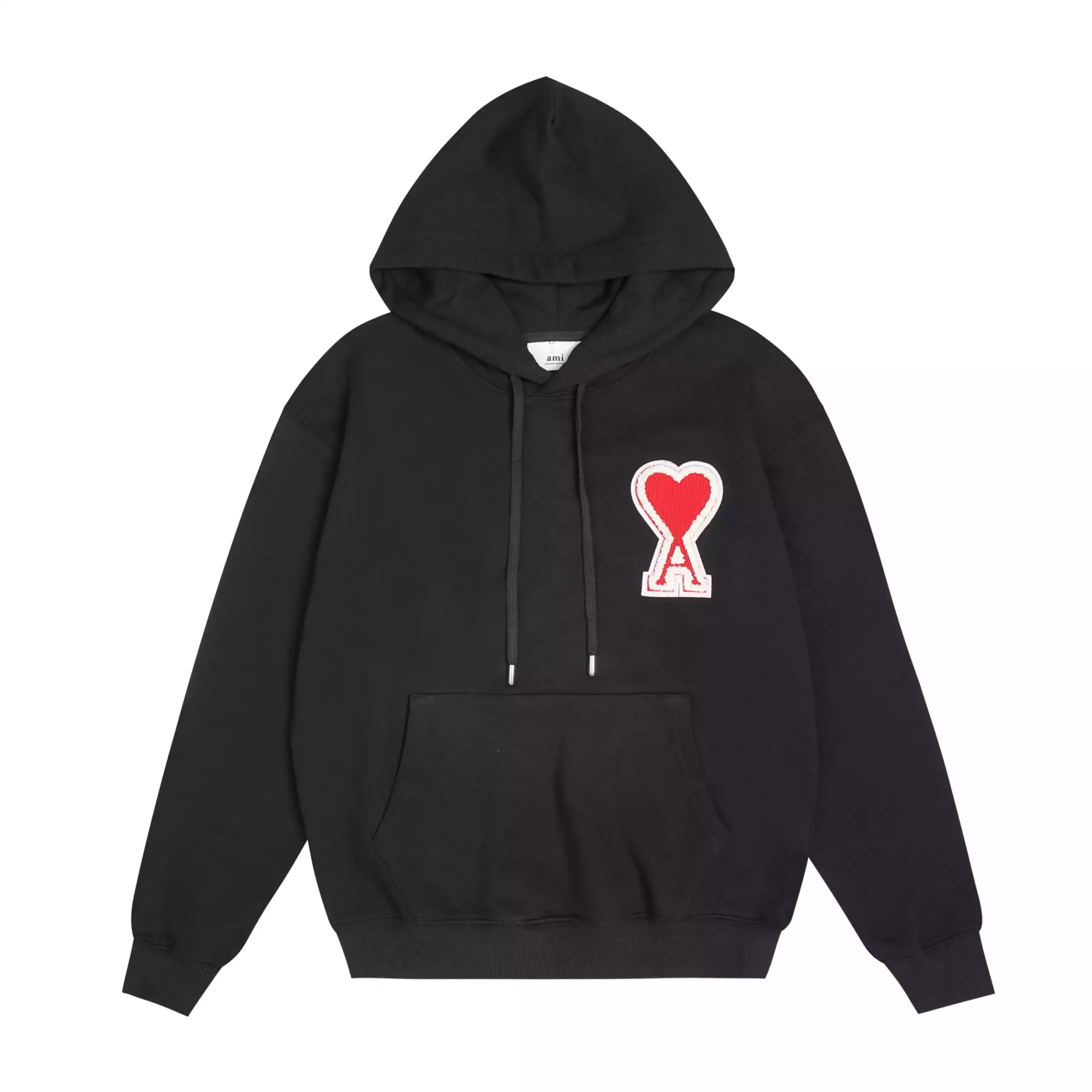 Sudadera con capucha Ami Paris negro logo rojo
