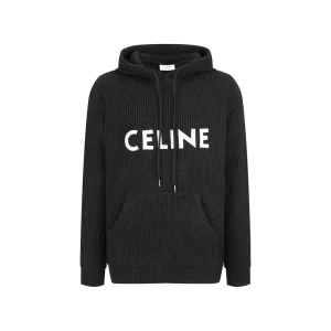 Suéter con capucha Celine negro logo blanco